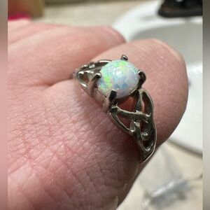 Elegant Sterling Silver Opal Ring size 8
